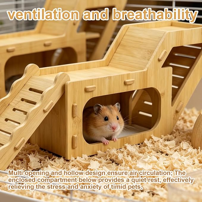Wooden Hamster Hideout,Hamster Hideout Cage Accessories with Ladder(Z) | Platform for Syrian Hamsters Dwarf Gerbil Mouse