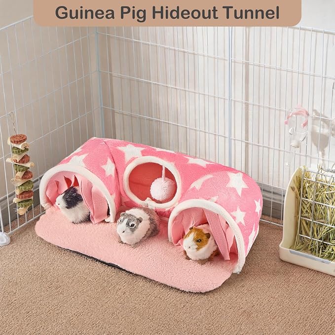Avont Guinea Pig Tunnel, Small Animal Hideaway Tube Toy | Cozy Plush Tunnel for Guinea Pigs and Small Pets with Non-Slip Bottom and 2-In-1 Design in Medium Size Pink
