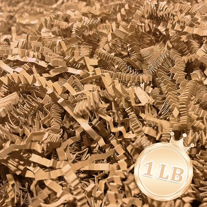 Zankubom 1 LB Brown Kraft Crinkle Cut Paper Shred Filler Great for Gift Wrapping, Cowhide Color Basket Fillers, Birthday, Gift Wrapping, Halloween Thanksgiving Christmas Party Decor Filling Supplies