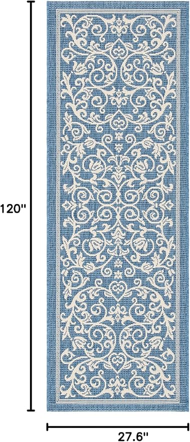 SAFAVIEH Washable Rug Outdoor Courtyard Collection - 2'3" x 10' Runner, Blue & Natural, Non-Shedding & Easy Cleaning, Ideal for Patio, Entryway, Mudroom, Hallway, Kitchen (CY2098-3103)