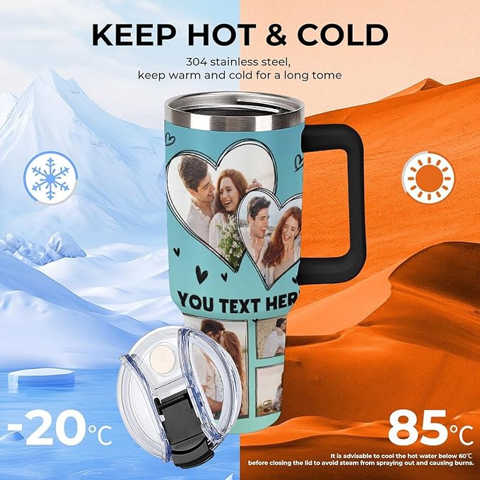 Personalized Tumbler Custom Insulated Travel Mug Custom Drinking Coffee Cup with Photos and Text 40oz Christmas Birthday Gift