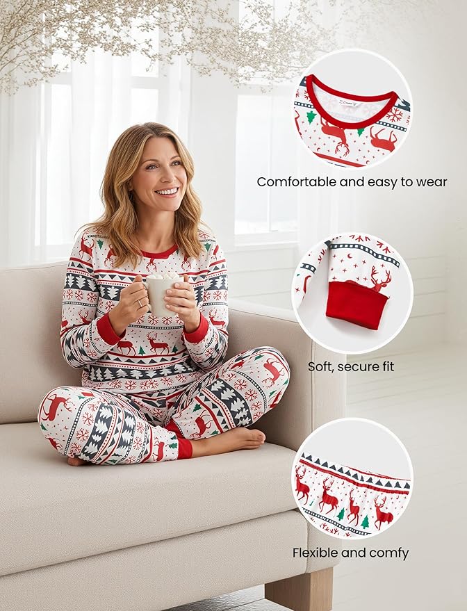 PATPAT Christmas Family Matching Pajama Sets Includes Christmas Socks - Perfect for Family Photos & Holiday Celebrations