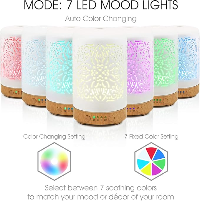 Earnest Living Essential Oil Diffuser White Ceramic Diffuser 100 ml Timers Night Lights and Auto Off Function Home Office Humidifier Aromatherapy Diffusers for Essential Oils