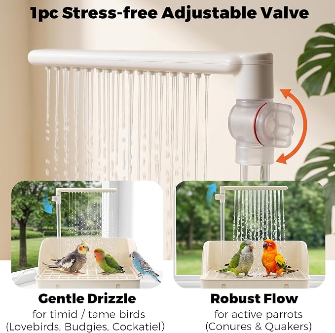Automatic Parakeet Bird Bath with Pump & Control Valve for Tame Birds | Large Bird Shower Fountain Indoor Bathtub, Parrot Bath Tub Faucet for Pet Birds, Cockatiel, African Grey, Conure, Lovebird