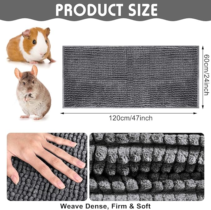 Amylove 4 Pcs Guinea Pig Cage Liner 47 x 24 Inch Washable Chenille Pee Pads Pet Dog Cat Bedding Training Mat Reusable for Small Animals Puppy Bunny Hamster Chinchilla