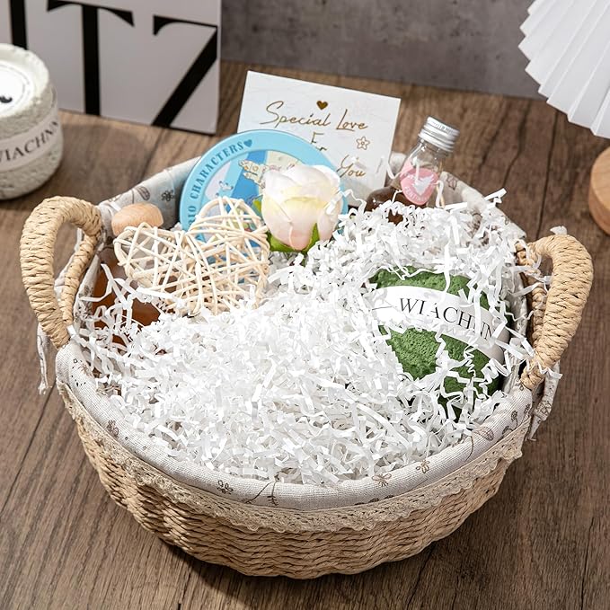Mefleet 1/2 LB Crinkle Cut Paper Shred Filler 8 oz White Crinkle Shredded Paper for Gift Box - Gift Basket Bag Filler - Grass Cushion Stuffing for Easter, Mother's day, Birthday Packaging Wrapping