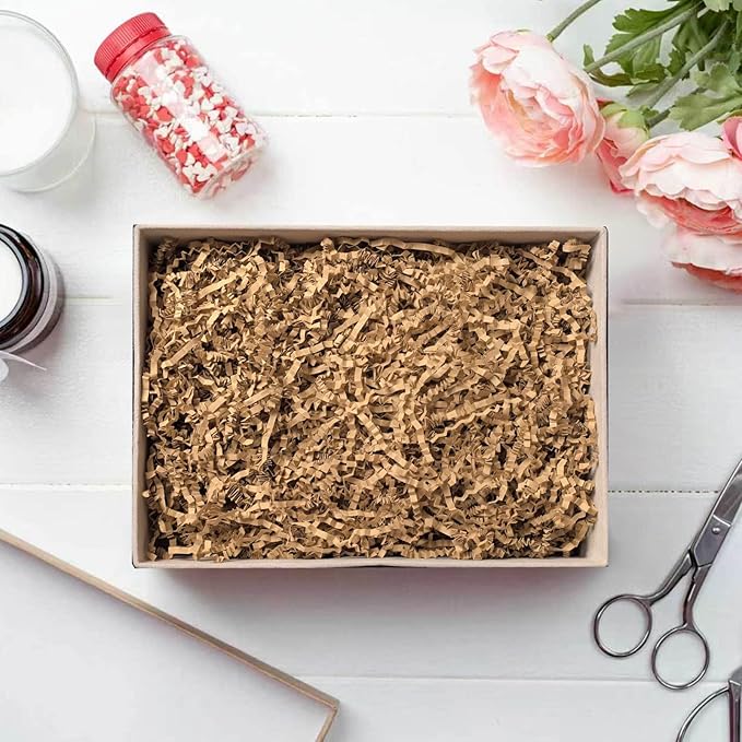 NEWMIAO 1 LB Brown Crinkle Cut Paper Shred Filler for Gift Baskets Stuffing, Shredded Crinkle Paper for Gift Box Bag Basket Filler Decoration Christmas Wedding Birthday Bridesmaid Gift Wrapping