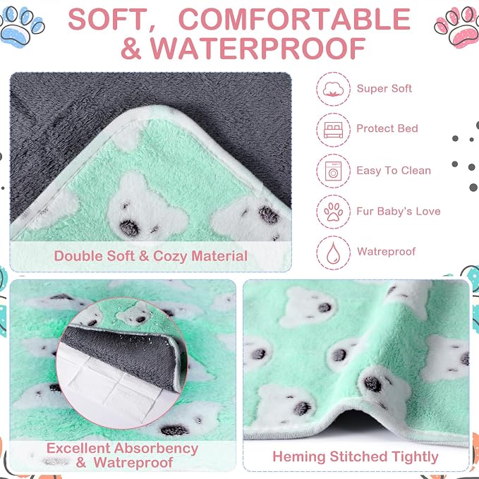 Reginary 4 Pcs Guinea Pig Fleece Blankets, Bear Pattern, 24 x 16 Inch | Waterproof Washable Cage Liners, Absorbent Double Layer Bedding for Guinea Pigs, Reusable Pads for Hamsters Rabbits