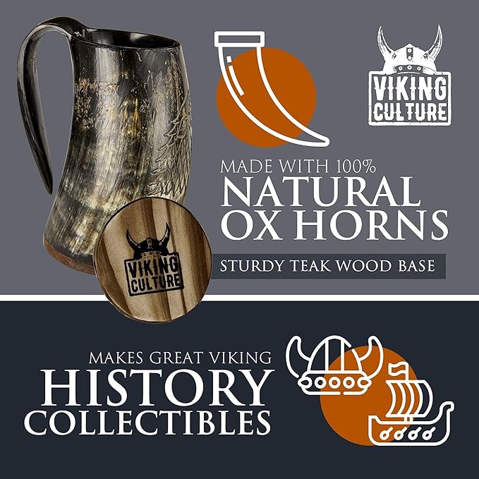 Viking Horn Mug Gift Set Christmas Gifts for Men – 16oz Beer Tankard, Shot Glass, Bottle Opener – Medieval Drinking Horn Stocking Stuffer for Dad Husband – Unique Holiday Birthday Present