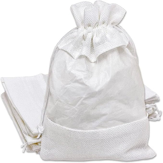 48-Pack Large Linen Burlap & Organza Gift Bags w. Drawstrings (6.5x8.5 in, White) - Party Favors, Presents, Samples & Treats Mesh Pouch by The Display Guys