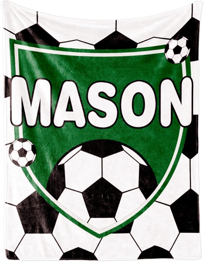 Personalized Soccer Blanket with Name for Boys, Custom Name Blanket for Kids, Soft Flannel Soccer Toddler Blanket Customized Gift for Birthday Christmas Baby Shower Newborn Gift 30'' X 40''