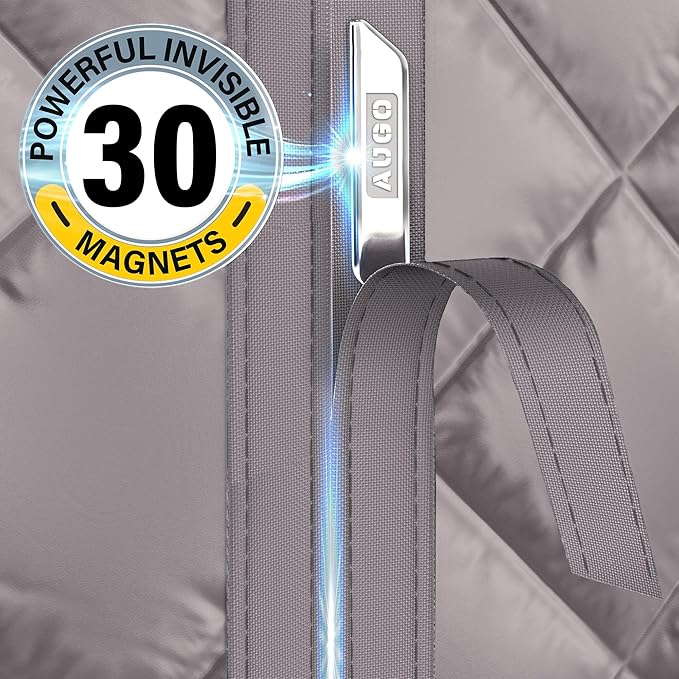 AUGO Thermal Door Curtain - Magnetic Insulated Cover for Winter - Keeps Warm Air In & Cold Air Out - Home Winterizing Product