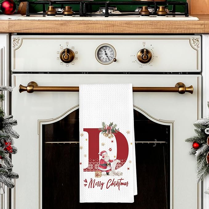 Christmas Initial Letter D Kitchen Towels Personalized Gifts Dish Towels Hand Towels for Kitchen Decorations, Christmas Birthday Gifts for Women, 24x16 Inch