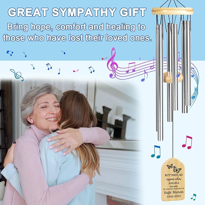 Butterflies Appear When Angels are Near Sympathy Wind Chime | Personalized Memorial Wind Chimes | Wind Chimes for Loss of Loved One | in Memory of Loved One Gifts | Bereavement and Memorial Gifts