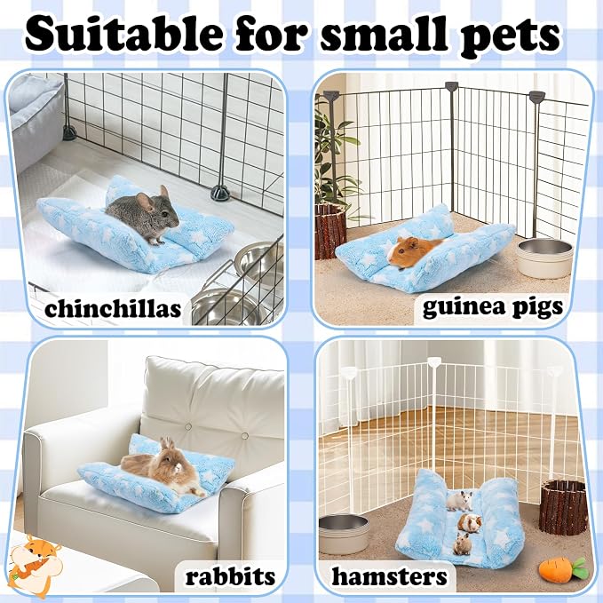 MEWTOGO 15.7" x 14" Bunny Bed for Rabbit Cage, Thickened & Soft | Prevent Sore Hocks Plush Mat with Cotton Lounger Pillows, Small Animal Flop Mat for Hutch Sleeping Indoor, Light Blue-Star