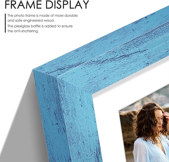 8x16 Collage Picture Frame 5x7 Collage Picture Frame Displays Three 5x7 inch Photos or 8x16 (Without Mat) for Available Horizontal Wall Mounting Display and Vertical Blue