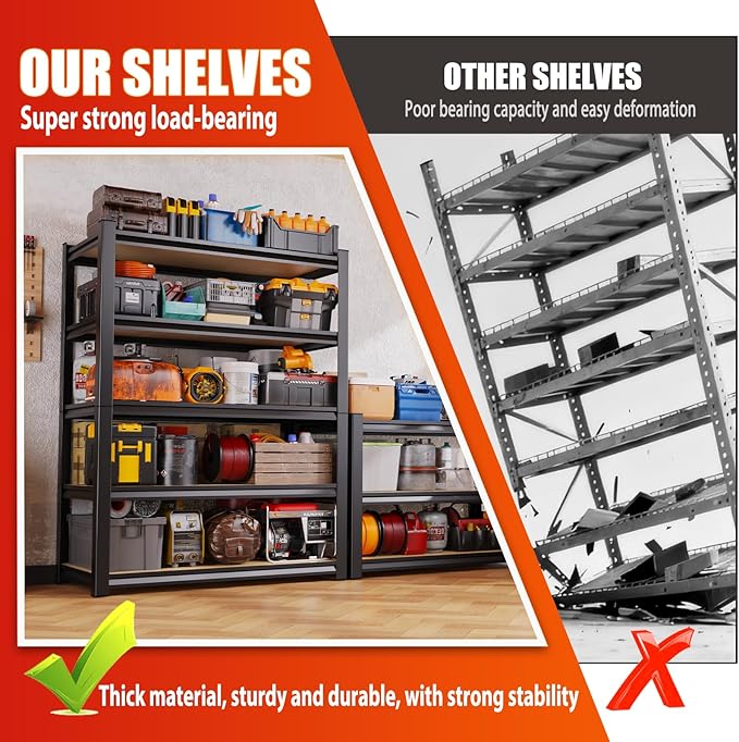 71"H Garage Shelving-5 Tier Storage Shelves,Adjustable Heavy Duty Metal Shelving Unit and Storage Large Rack,Utility Steel Shelf For Warehouse Industrial Pantry Basement Organizers 71"x32"x14"