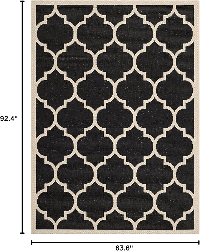 SAFAVIEH Washable Rug Outdoor Courtyard Collection - 5'3" x 7'7", Black & Beige, Non-Shedding & Easy Cleaning, Ideal for Patio, Backyard, Mudroom (CY6914-266)