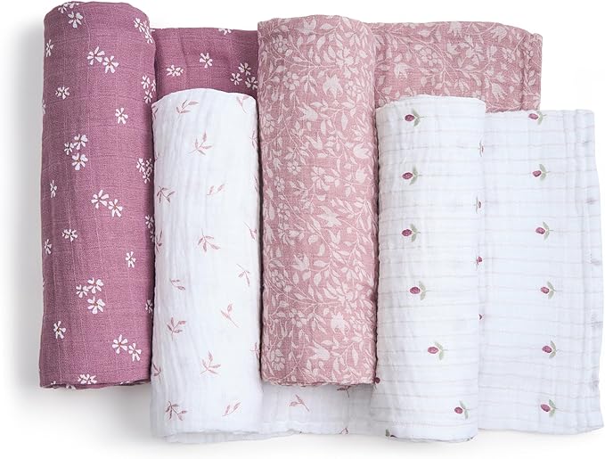 aden + anais 100% Organic Cotton Muslin Swaddle, Breathable Baby Blanket, Ideal for Boys, Girls, Newborns, Babies & Infants, Receiving Blanket, Lightweight Wrap, 4 Pack, Heritage Floral