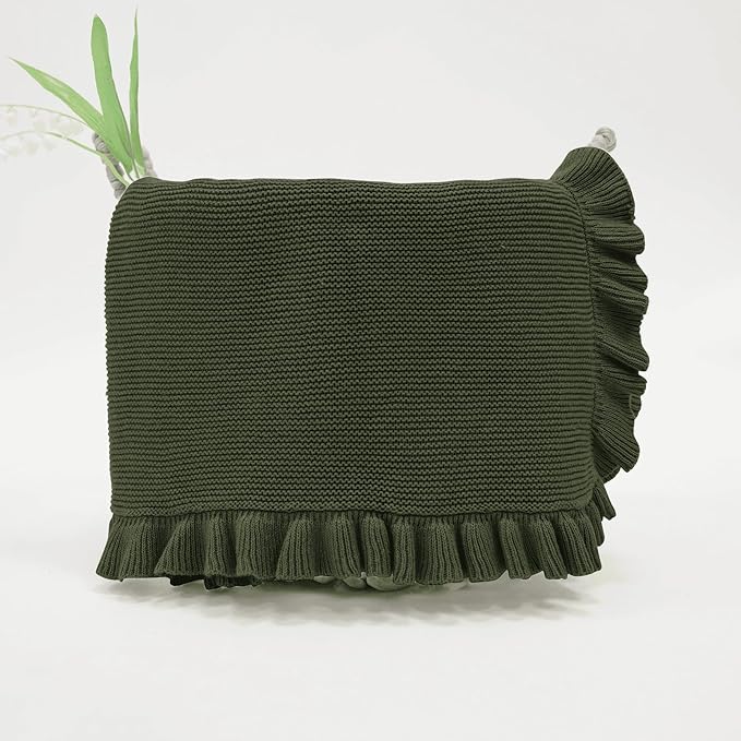 Ruffle Knit Blanket for Baby - 100% Luxury Soft Cotton Knit Warm Cozy Cuddle Stroller Crib Blanket for Newborns, Infants, & Toddlers (Forest Green)