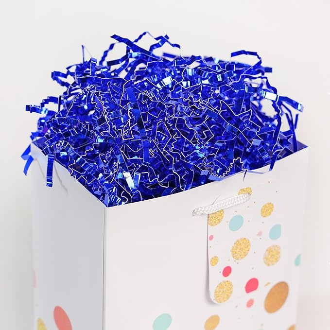 Bobobag - 1LB Crinkle Cut Paper Shred Filler Recyclable Gift Wrap Confetti Raffia Grass Shiny Shred Paper for Easter Baskets Filler Creative Eggs Decor (Blue)