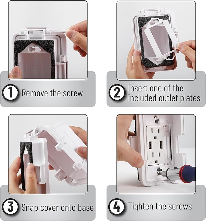 Bates Choice Weatherproof Electrical Outlet Cover, 1-Gang, White Plastic Outdoor Outlet Cover, Plug-In, 120 Volts AC, Compatible with All Devices