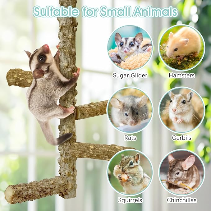 BNOSDM Sugar Glider Toy Natural Prickly Ash Wood Perch Stand Squirrel Hanging Wooden Climbing Pole Hamster Paw Grinding Perch Small Animal Cage Accessories for Chinchillas Rats Gerbil