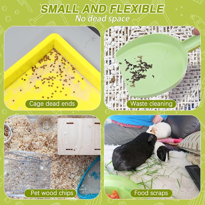 RYPET Mini Dustpan and Brush Set, Small Pet Cage Cleaner(Green) | Bunny Litter Box Brush, Fits Cage Corners, Hanging Hole Storage, Durable not Leak Ash