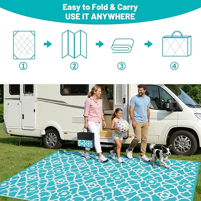 HEBE Outdoor Rug Waterproof 8x10, Plastic Straw Rug Camping Rug, Reversible Outdoor Patio Rugs RV Mat Clearance, Indoor Outside Floor Carpet for Porch,Deck,Camper,Balcony,Backyard