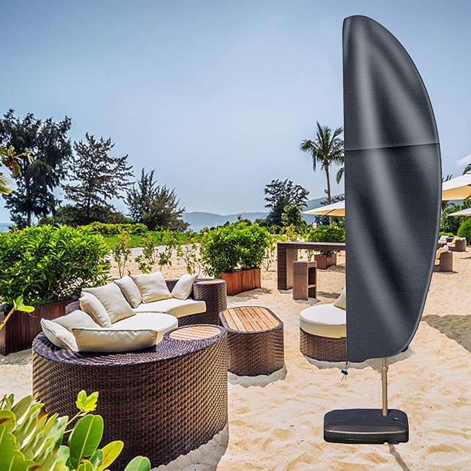 Patio Cantilever Umbrella Covers for Outdoor: Waterproof Offset Umbrella Cover Banana Style with Zipper fits 9FT to 14FT, Dark Grey