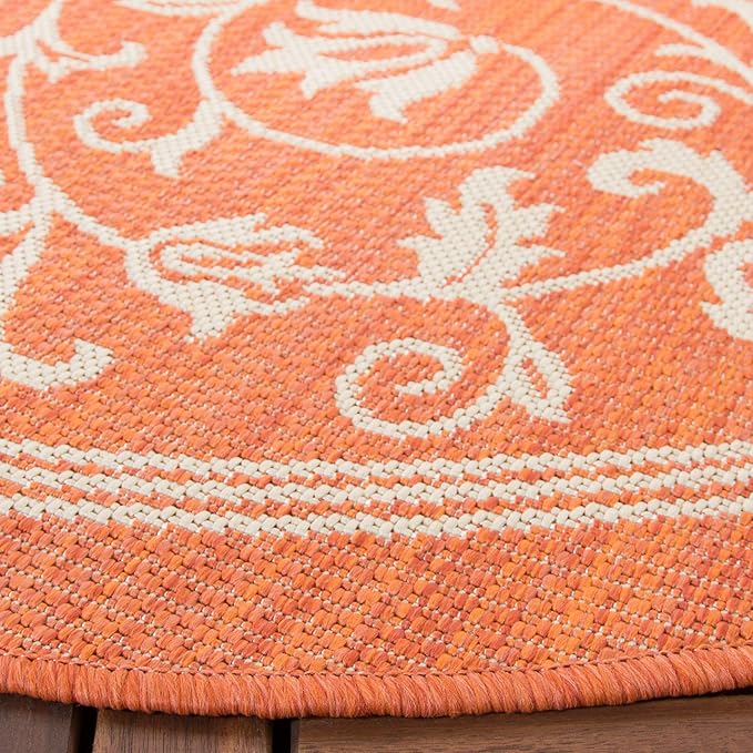 SAFAVIEH Washable Rug Outdoor Courtyard Collection - 7'10" Round, Terracotta & Natural, Non-Shedding & Easy Cleaning, Ideal for Patio, Backyard, Mudroom (CY2098-3202)