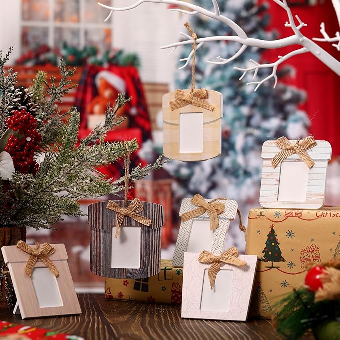 Namalu 12 Pcs Small Frames for Christmas Ornaments Mini Wooden Picture Frame Ornaments for Christmas Tree Xmas Family Photo Hanging Keepsakes for Holiday Party Decorations Gifts (Rustic)