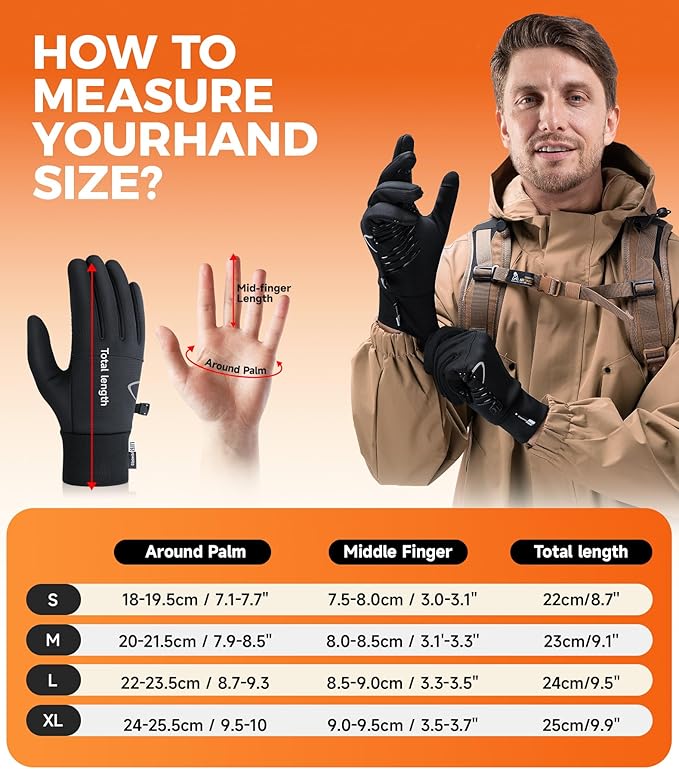 Benirap Winter Gloves for Men Women, Warm Touchscreen Winter Gloves Windproof Non-Slip for Cold Weather Running Cycling Black