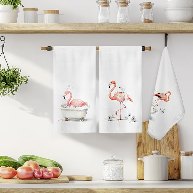 Funny Flamingo Bathroom Hand Towels, Flamingo Lover Gifts, Humor Bathing Flamingos Animal Decorative Hand Towels for Bathroom Washroom Restroom, 16x24 Inch Set of 3