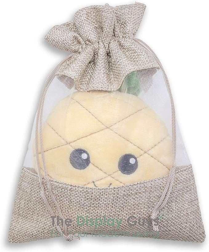 TheDisplayGuys For Your Modern Living 12-Pack Large Linen Burlap & Organza Gift Bags w. Drawstrings (6.5x8.5 in, Beige) - Party Favors, Presents, Samples & Treats Mesh Pouch by The Display Guys