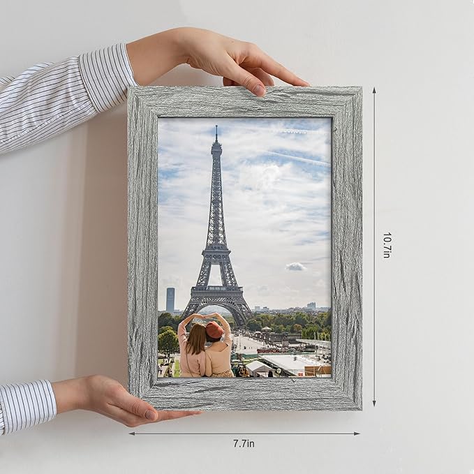 6x9 Picture Frame Set of 4, Made of Real Glass and Grey Wooden Frame - 6 by 9 Photo for Wall or Tabletop Display