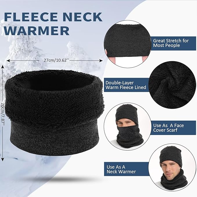 Winter Beanie Hat Scarf Touchscreen Gloves Set for Men and Women, Beanie Gloves Neck Warmer Set with Warm Knit Fleece Lined