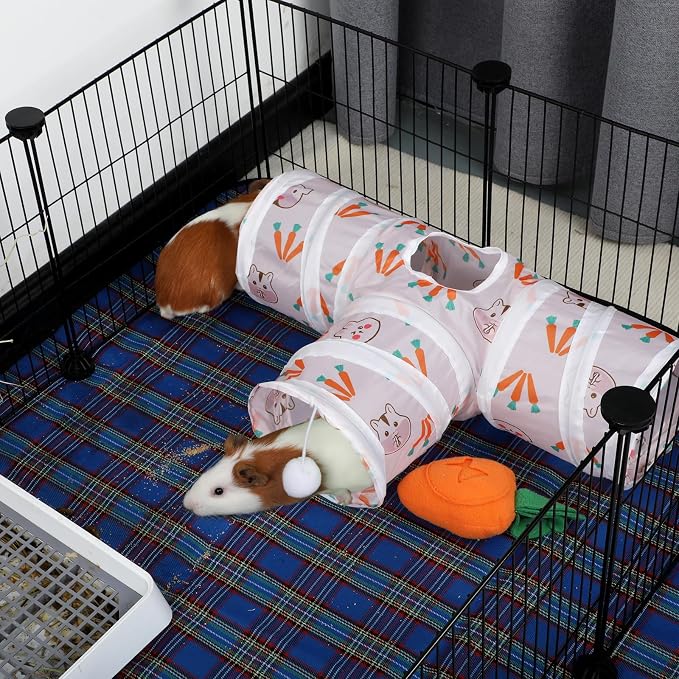 Rypet Guinea Pig Tunnel Hideout 3-Way Collapsible Pet Tubes, Carrot White | 3 Way Design for Exploration, Collapsible for Easy Storage, Built-in Play Ball, Hiding & Resting for Hamsters Ferrets