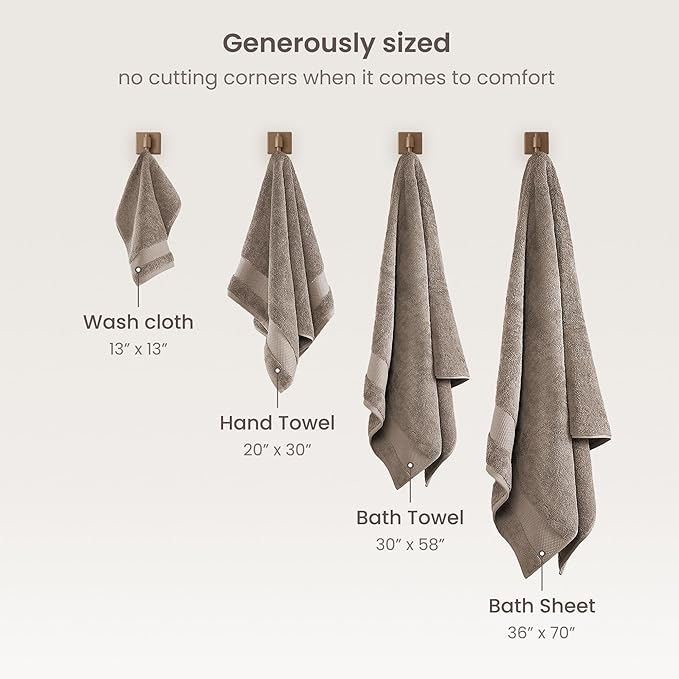 BIOWEAVES 100% Organic Cotton 700 GSM Plush Washcloths 13" x 13" GOTS Certified - Taupe, Pack of 12
