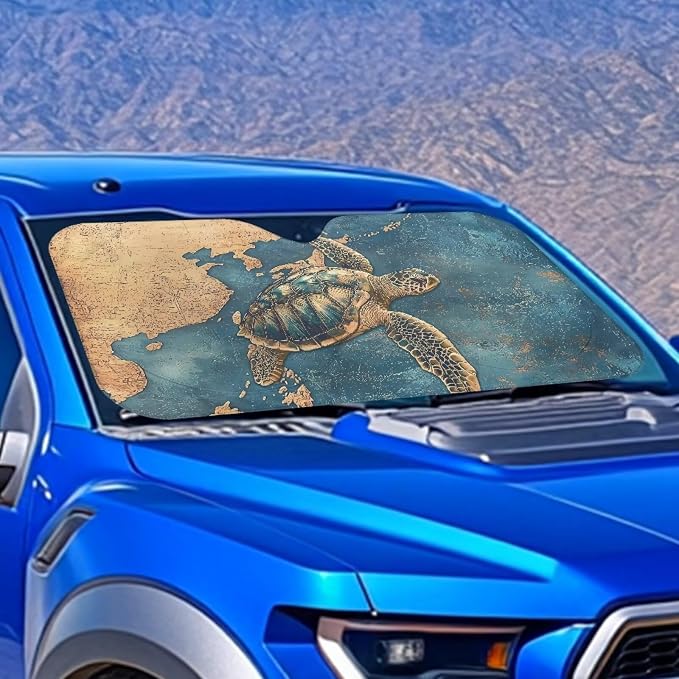 Map Turtle Windshield Sun Shade for Heat Protection Fashion Front Windshield Sun Visor Protector All Seasons Keep Your Vehicle Cool