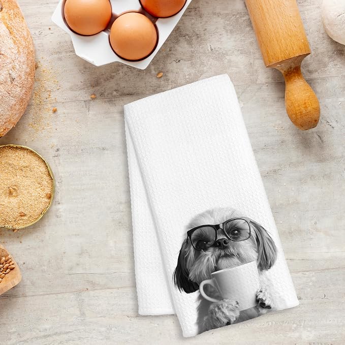 Funny Shih Tzu Coffee Kitchen Towels, Shih Tzu Gifts for Women, Dog Mom Dad Lover Gifts Decorative Dish Hand Tea Towels for Kitchen Coffee Bar Decor, 16x24 Inch