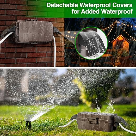 Flemoon [2 Pack] IP55 Small Outdoor Electrical Box Waterproof (Inner 5.9 x 3.2 x 1.8inch), Extension Cord Cover with Detachable Awning Covers for Plug, Outlet, Holiday Lights, Brown