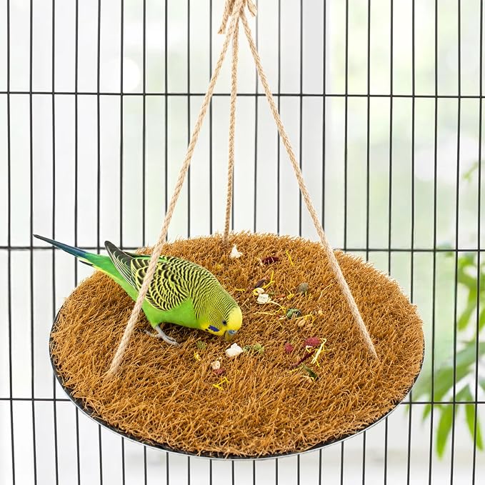 FlidRunest Yellow Large Bird Foraging Mat, Natural Bird Grass Hammock Swing Toy with Hooks, Climbing Perch Hanging Toy for Parakeets, Parrot, Cockatiels, Bearded Dragon