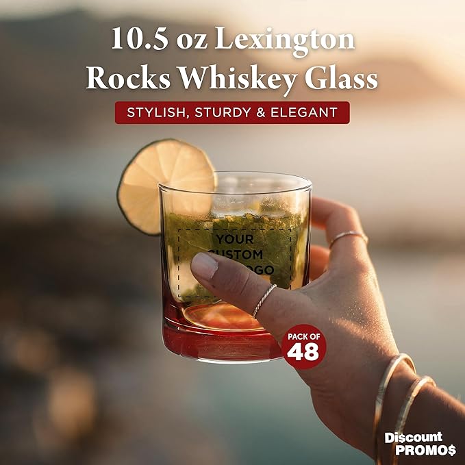 Custom Lexington Rocks Whiskey Glass 10.5 oz, Set of 48, Personalized Bulk Pack - Perfect for Scotch, Bourbon, Whiskey, Cocktail - Red