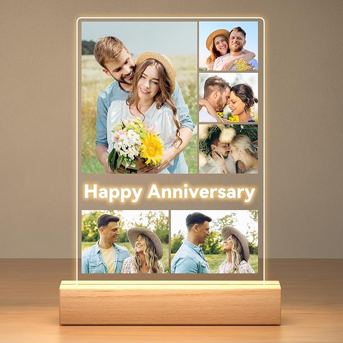 Custom Picture Frames with Photo, Personalized Photo Frame with Night Light, Customized Gifts for Couple, Personalized Christmas Anniversary Birthday Gifts for Women Men Boyfriend Girlfriend Her Him