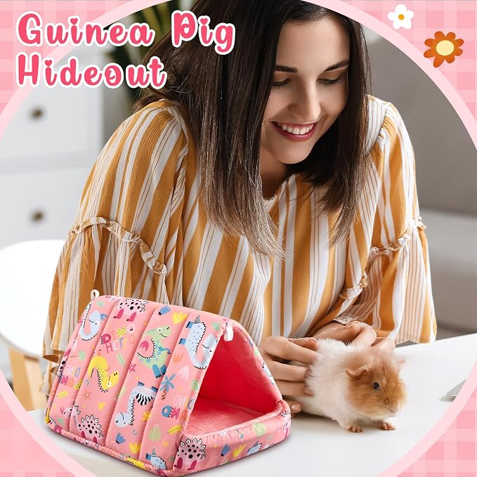 Cinnvoice Guinea Pig Hideout Bed Washable House Cage, Cartoon, 7.9 in | Soft Tunnel for Hamster Rabbit Bunny Chinchillas Hedgehog Mice Rat, Cozy Hideaway Habitat Accessories, Removable Cushion Pad