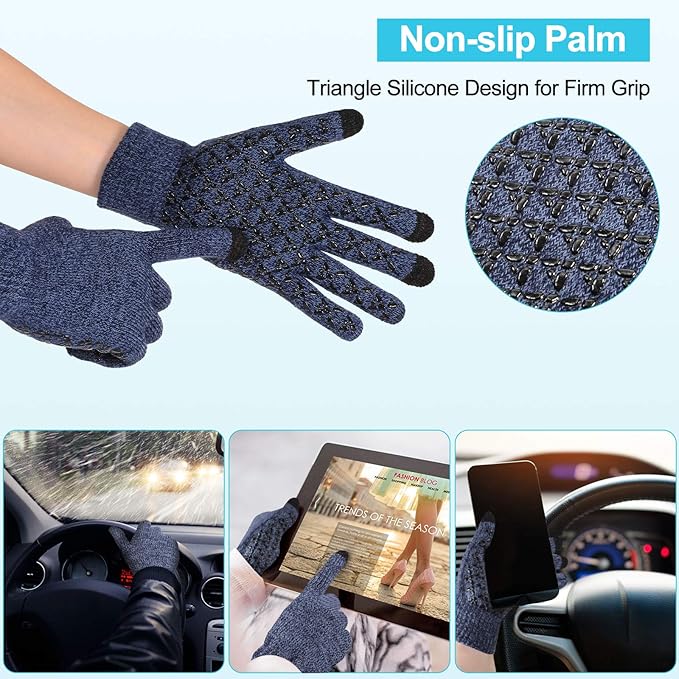 Winter Fleece Lined Beanie Hat Scarf Sock Touchscreen Gloves Set for Men Women