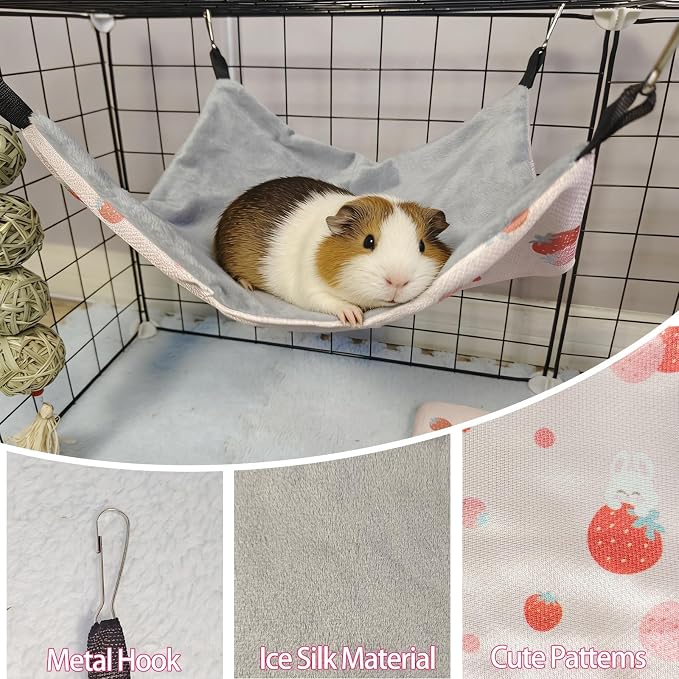 kathson 5 PCS Guinea Pig Hammock Set, Washable Rat Hammock, Guinea Pig Hideout Bed Soft Hamster Hanging Tunnel Mats Small Pets Cage Accessories for Chinchilla, Sugar Glider, Squirrel(Pink)