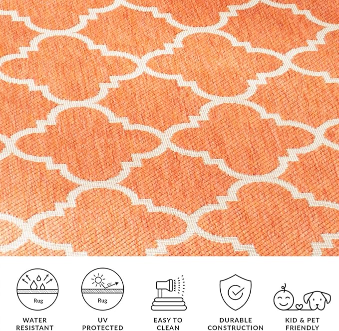 SAFAVIEH Washable Rug Outdoor Courtyard Collection - 4' Square, Terracotta & Bone, Non-Shedding & Easy Cleaning, Ideal for Patio, Backyard, Mudroom (CY6918-241)