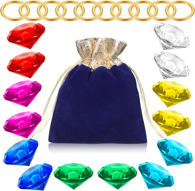 25 Pcs Gold Round Ring Set Acrylic Diamond Gemstone Jewelry Alloy Halloween Party Hunting Cake Ornament Gift Bag Blue Hedgehog Power （0.9 x 1.2 inches）